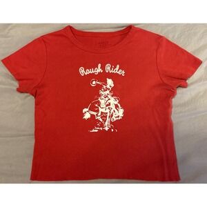 J Galt Women Red Rough Rider Graphic Baby Tee One Size